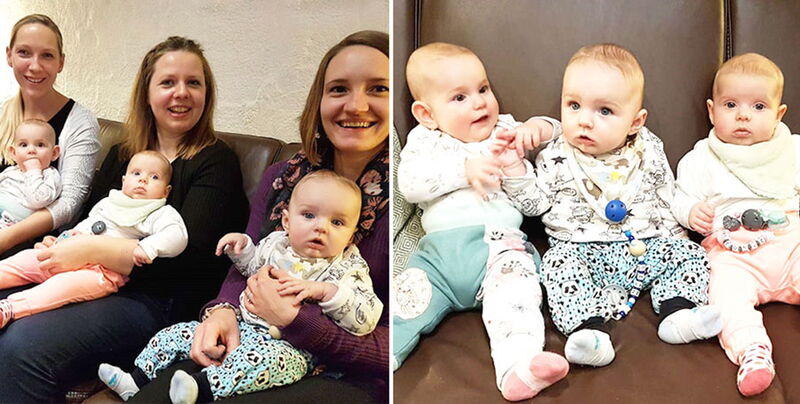 Drei Mitarbeiterinnen des Grafenwald mit ihren drei Kleinkindern