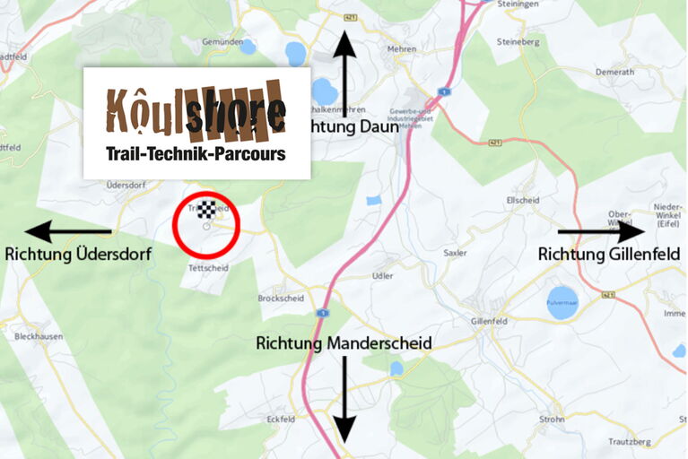 Lagekarte des Koulshore Trail-Technik-Parcours