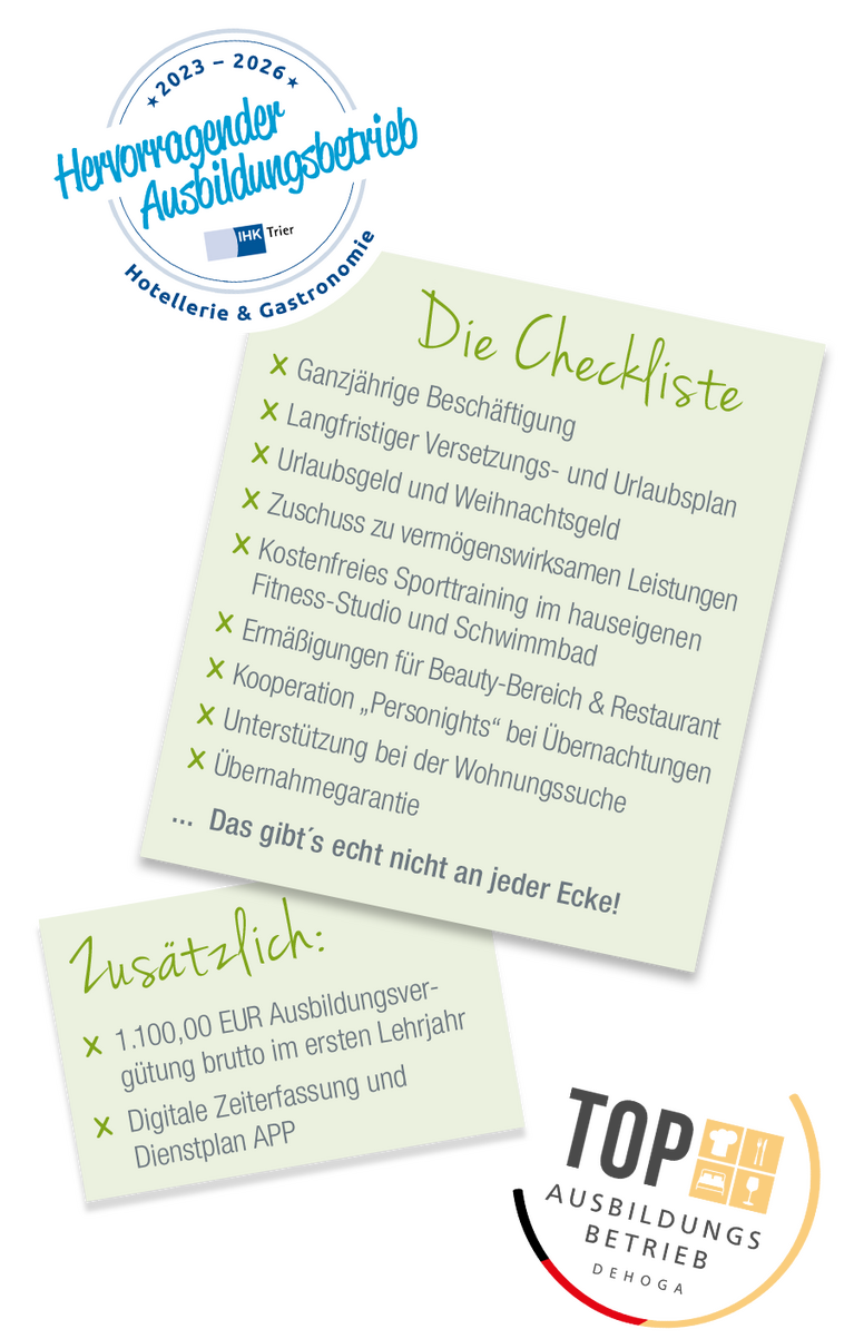 Post-Its mit Checkliste für Azubis und Logo Auszeichnung Dehoga Top Ausbildungsbetrieb